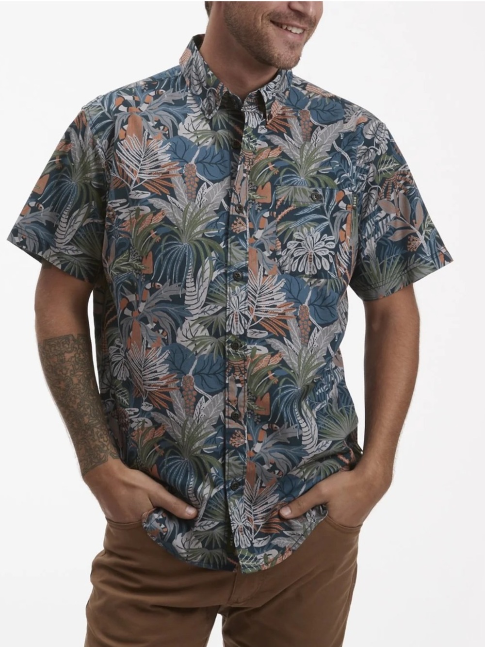 Howler Brothers Mansfield Cotton Short-Sleeve Button-Down Turtle Snake Med